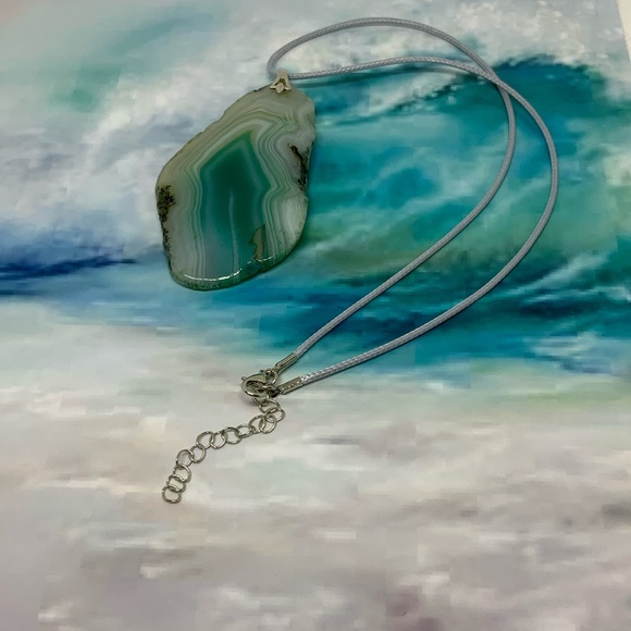 Agate Slice Gemstone Necklace on Waxed Cotton Cord - Picture 8 of 16